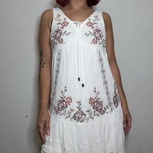 White Floral Embroidered Sleeveless Dress